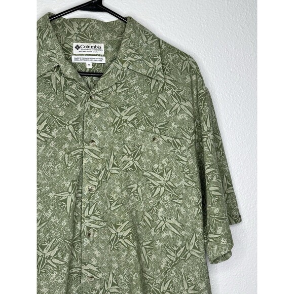 Vtg Columbia Button Front Shirt Men's Medium Silk Green Hawaiian Palm Leaves 90s - Picture 4 of 16